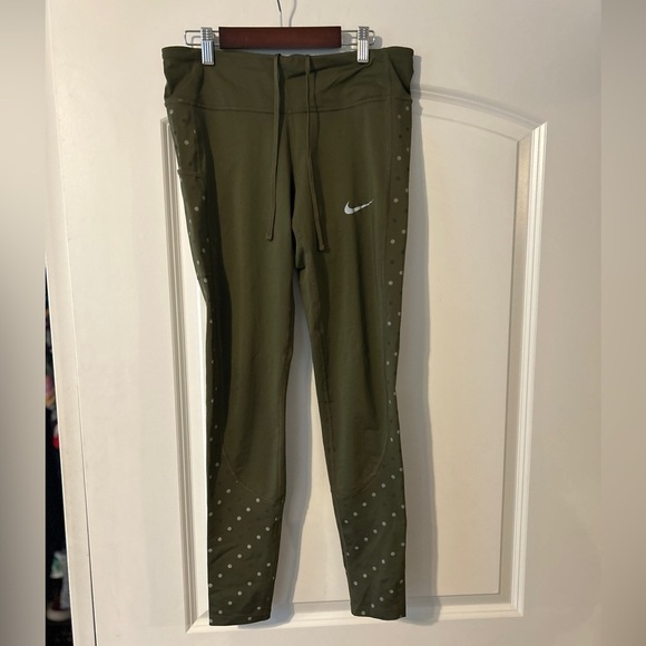 Nike Pants - Nike olive green size medium running or workout leggings with drawstring